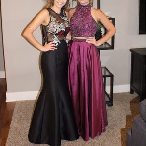 Size 4 black and red prom dress with mesh and rose